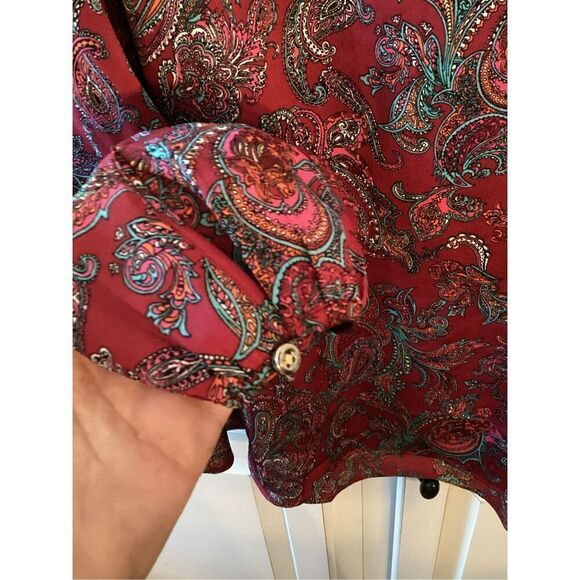 Talbots Petites Red Ruffle Paisley Blouse Top Sz 2XP Satin - Picture 4 of 9